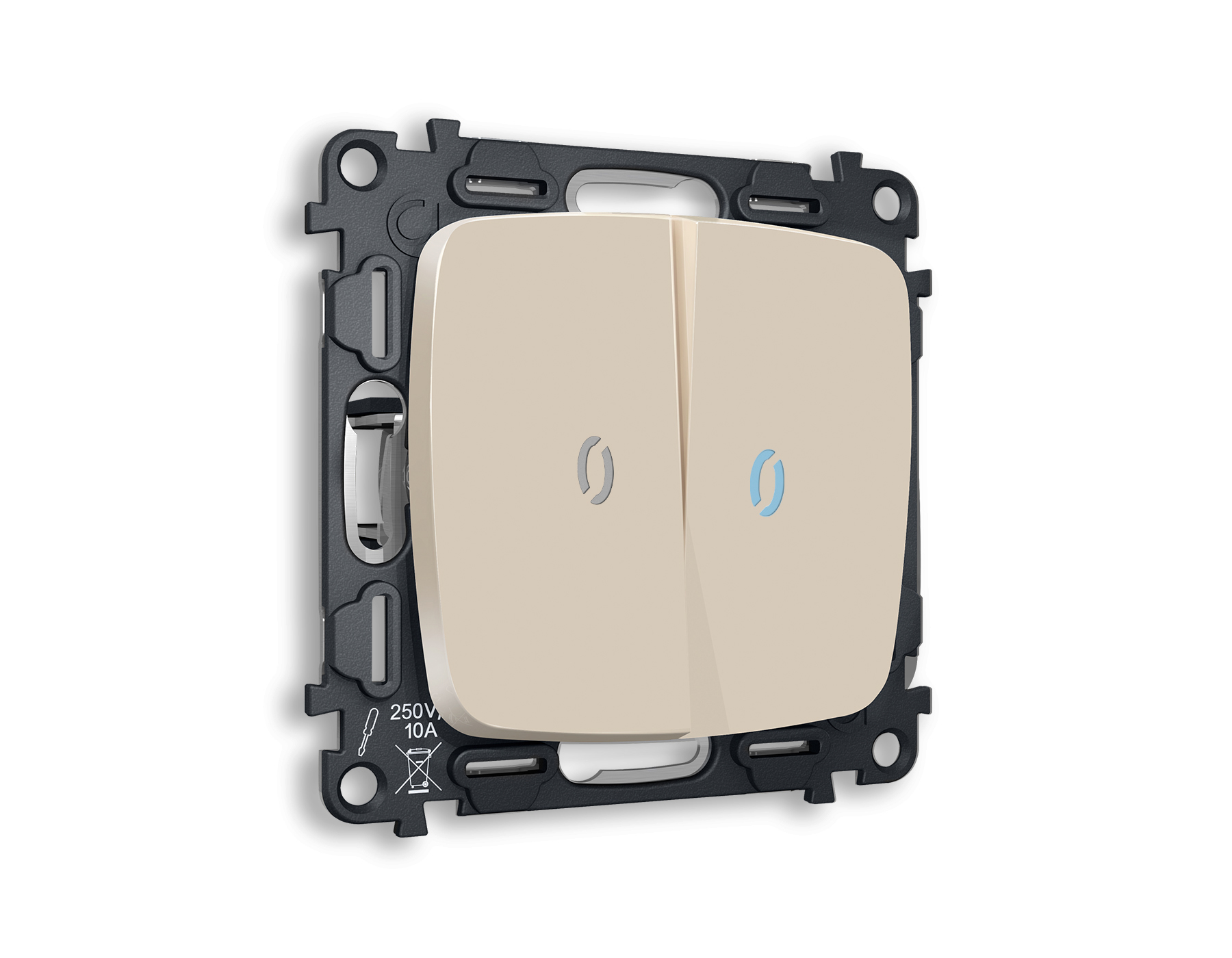 MO324020 Комплект механизма 2-кл выкл с подсв 10000K OMEGA Бежевый матовый QUANT(OP3240,VM115,G17B)