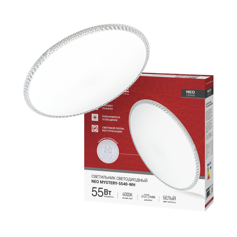 Светильник светодиодный NEO MYSTERY-5540-WH 55Вт 230В 4000K 4400Лм 375x58мм белый IN HOME