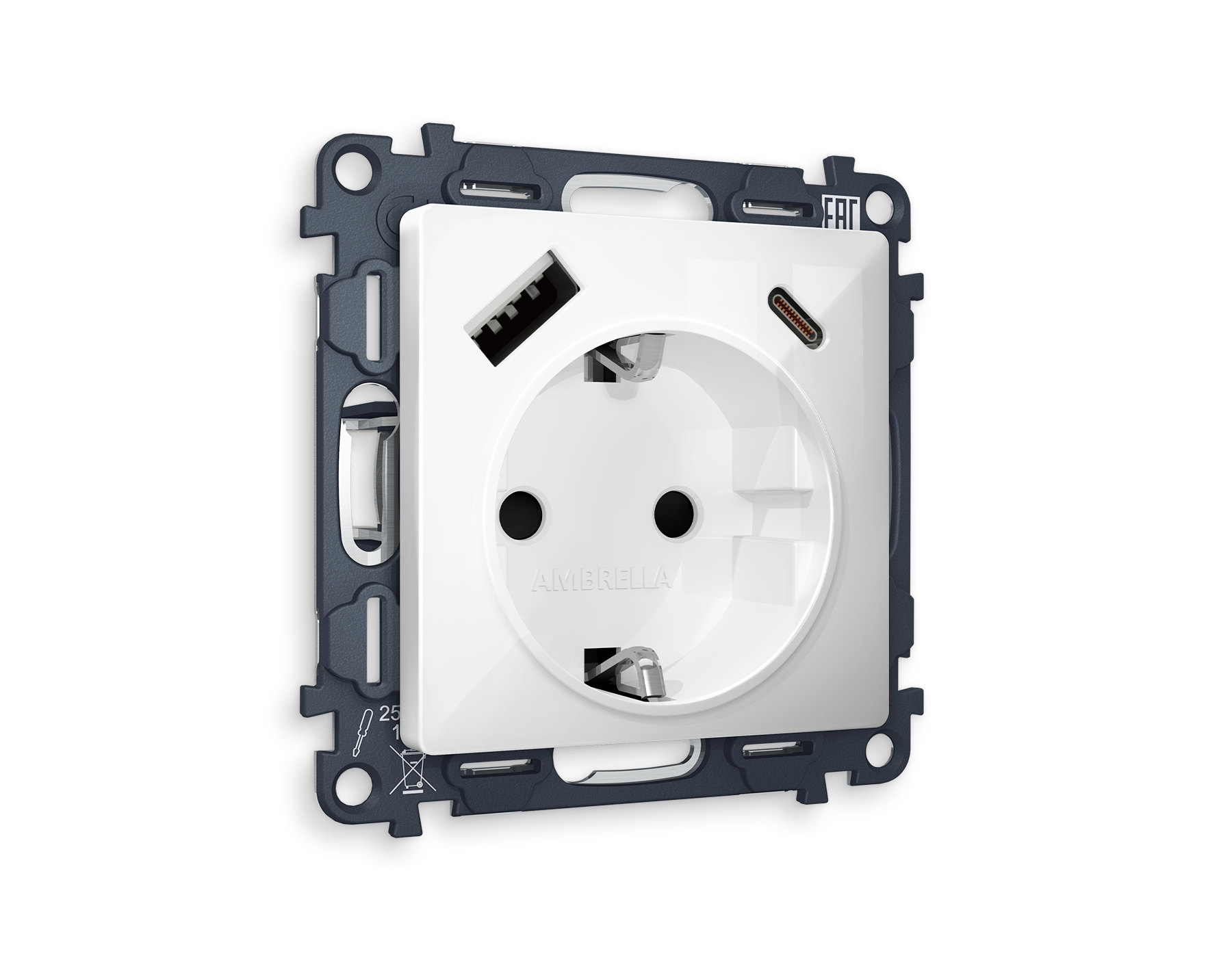 MA110010 Комплект механизма электр розетки ALFA Белый глянец 2USB A+C 20W с/з QUANT (AP1100,VM160) 