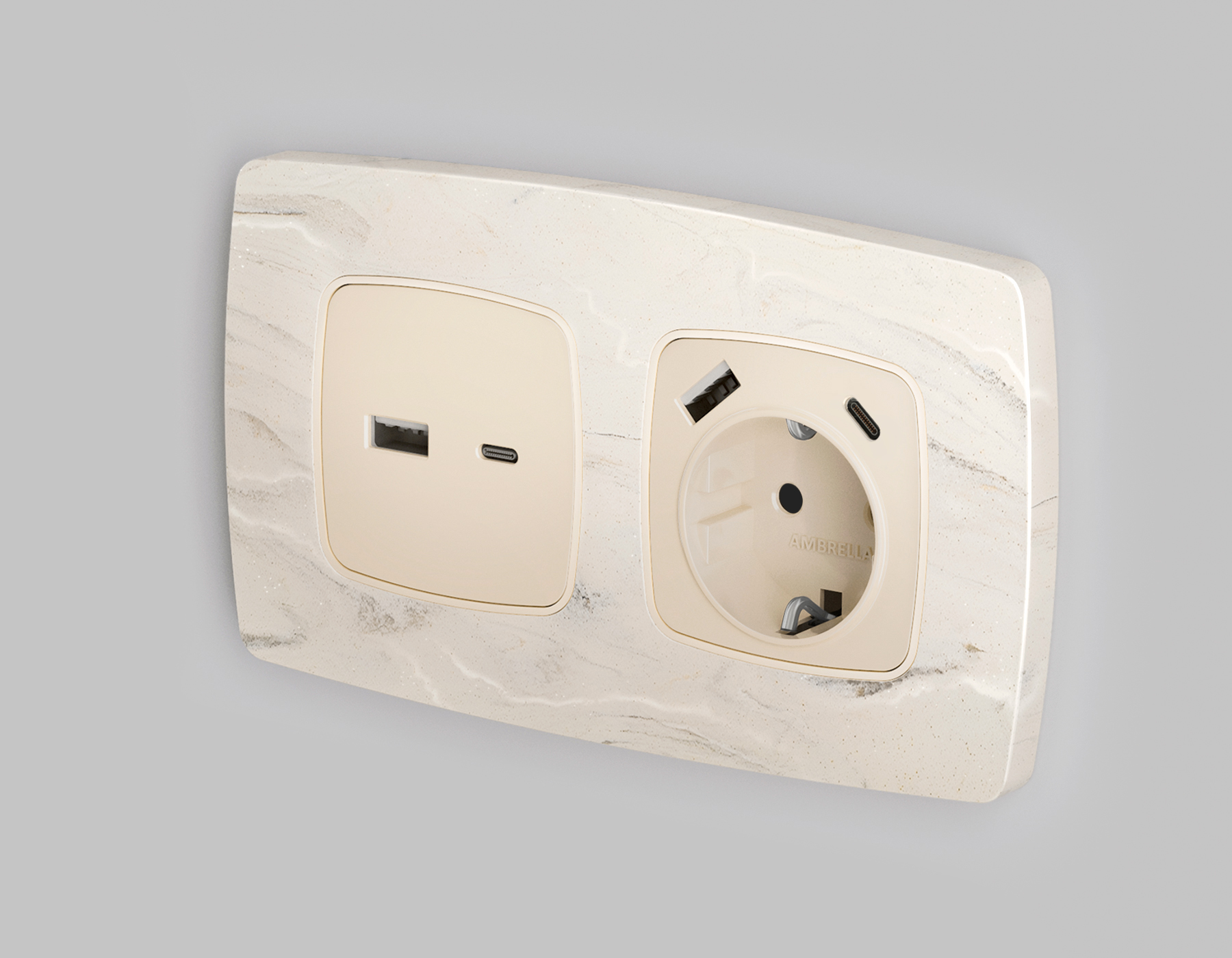 OP3100 Лицевая панель OMEGA (Бежевый глянец) для электр розетки с/з со шторками 2USB тип A+C QUANT 