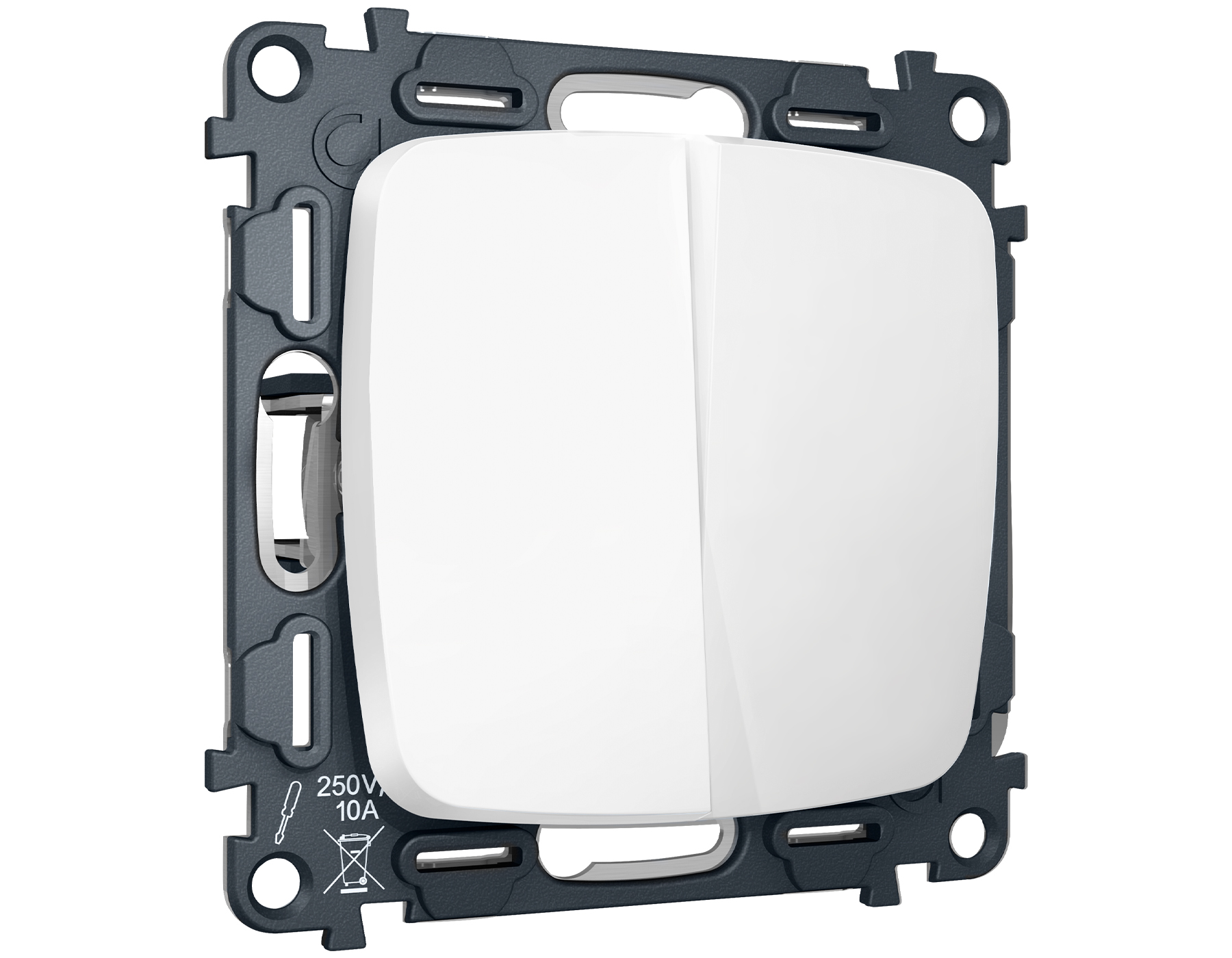 MO123030 Комплект механизма 2-клавишного перекрестного выключателя 10A-250V OMEGA Белый матовый QUAN