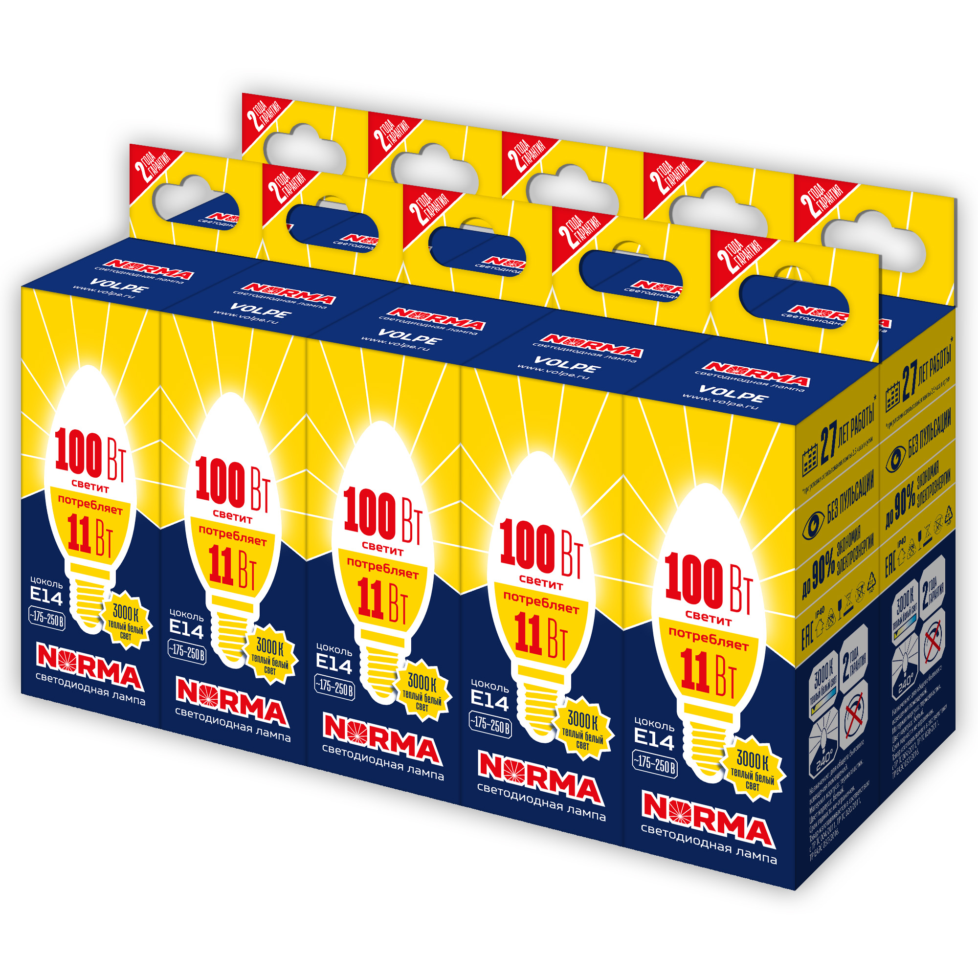 Лампа светодиодная UNIEL LED-C37-11W/WW/E14/FR/NR Набор из 10штук