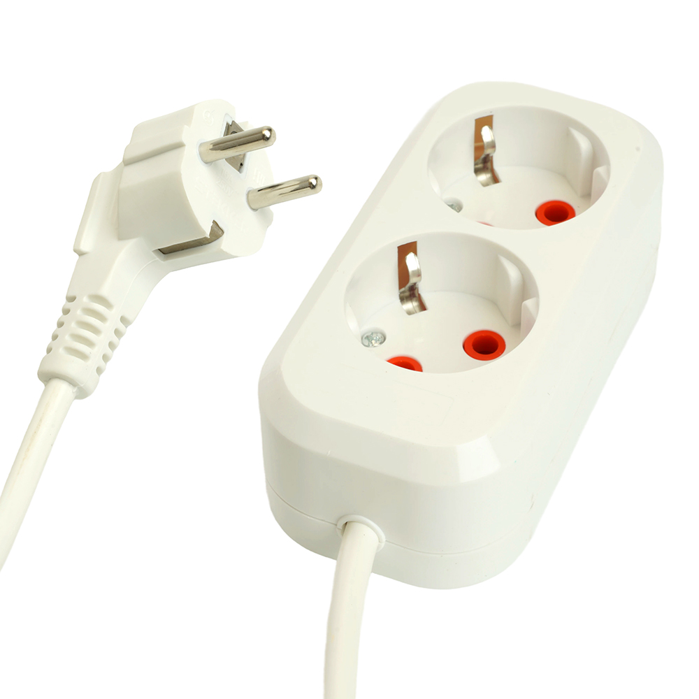 Удлинитель двухместный STEKKER HM06-21-03 (У10-001) с/з , 3x1мм2, 3м, серия Home, белый