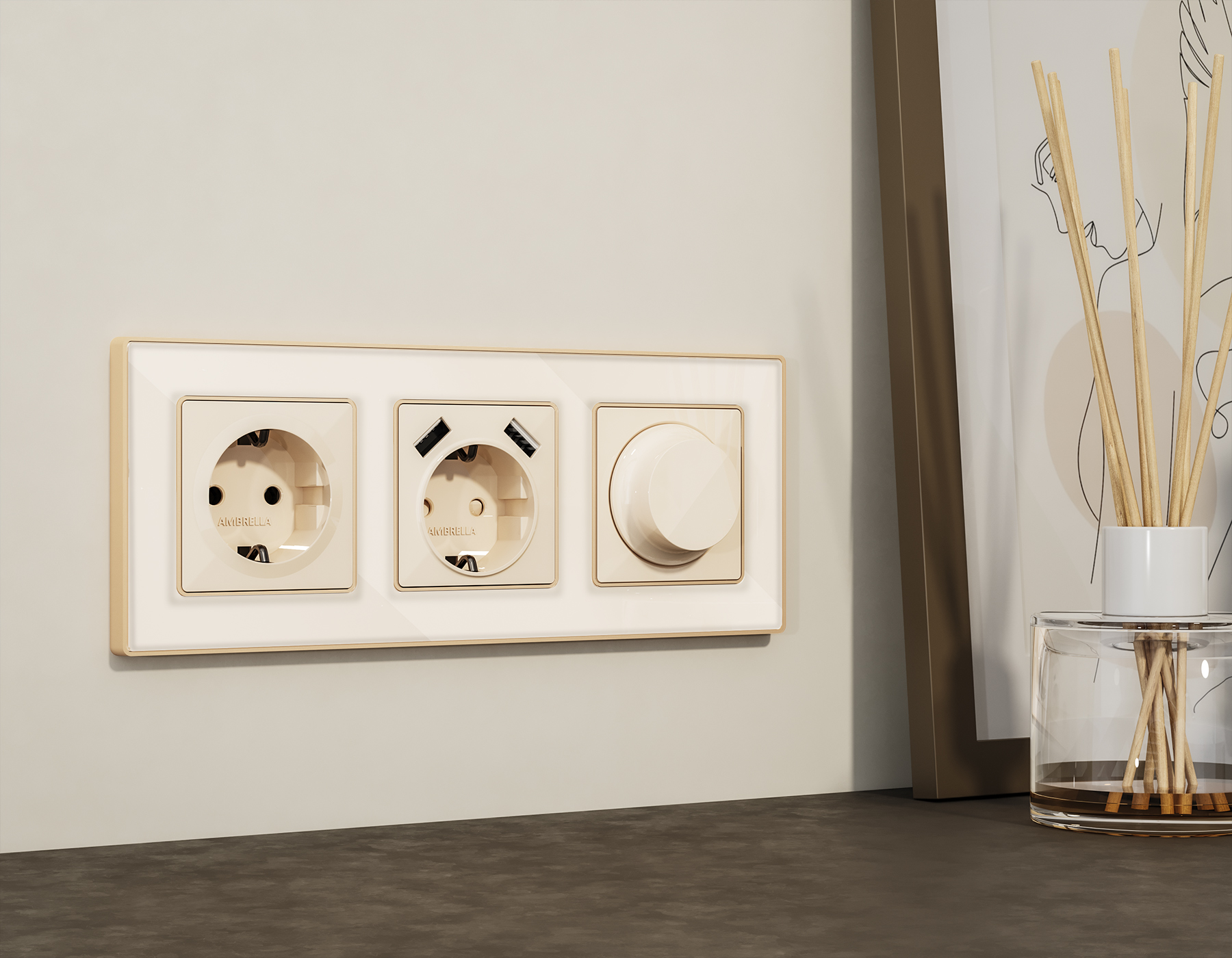 MA309010 Комплект механизма электр розетки ALFA Бежевый глянец 2USB A+A 18W QUANT (AP3090,VM155)