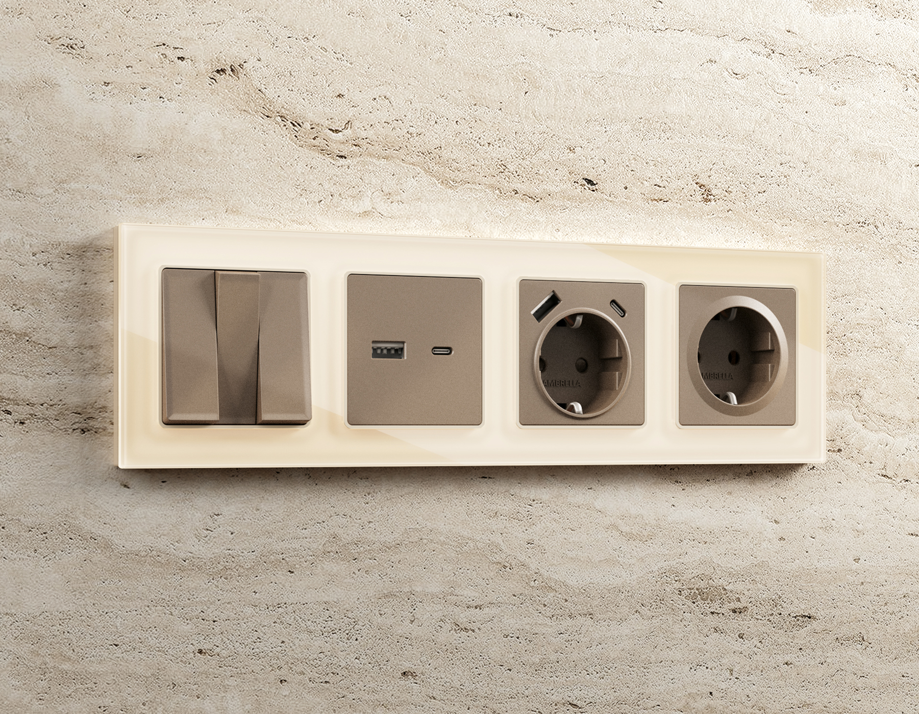 AF380302 Рамка ALFA Platos (Бежевый Стекло закаленное натуральное) 2-ая