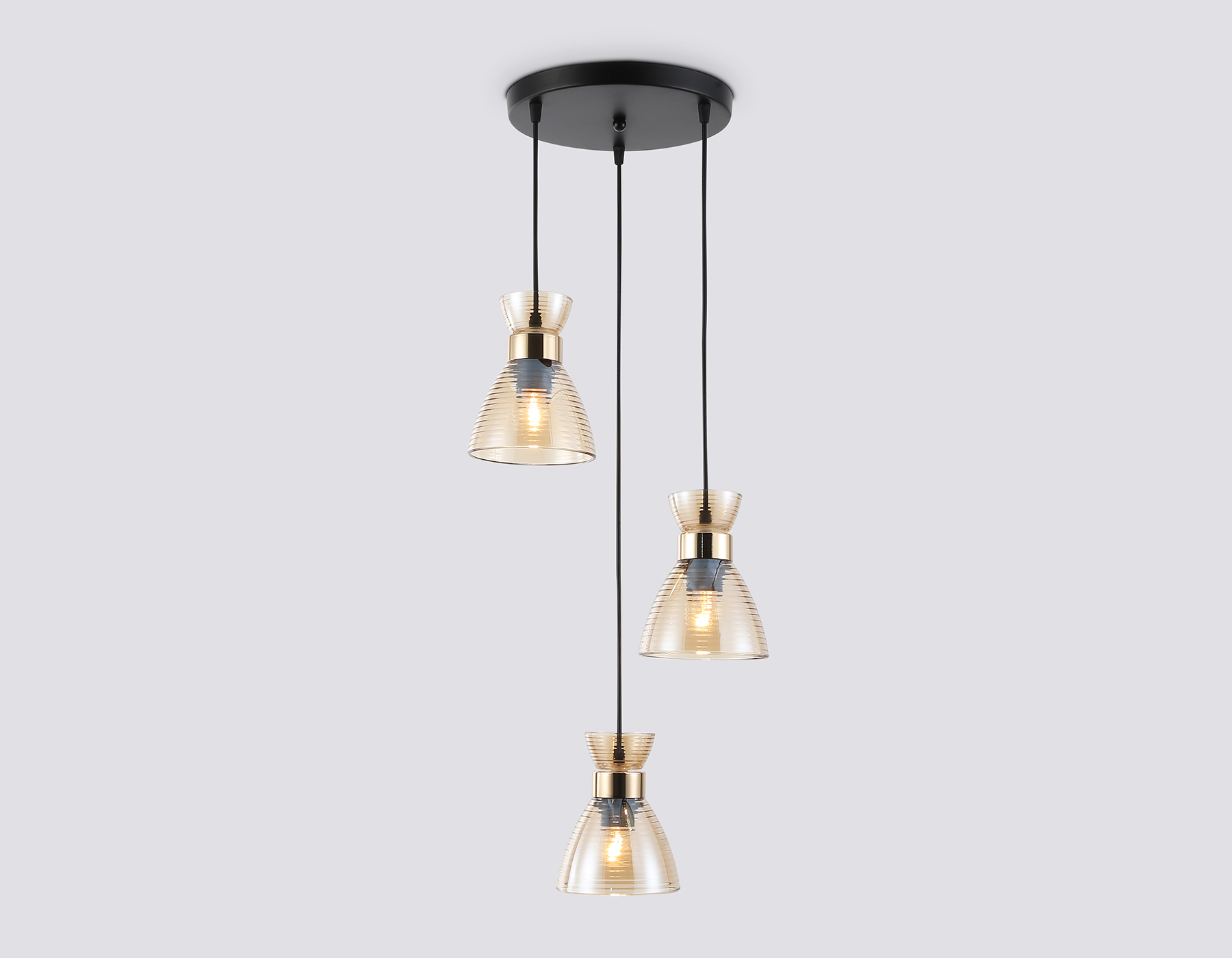 Светильник подвесной Ambrella TR3405/3 BK/FGD/TI черный/золото/янтарь E27/3 max 60W D345*1000