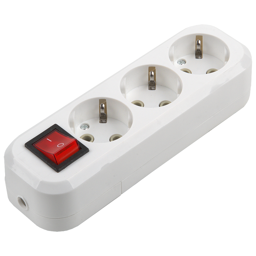 Розеточная колодка GSB-16-3-G-S-IP20 Easy, 16А, 3 места, с заземлением, с выключателем, IP20