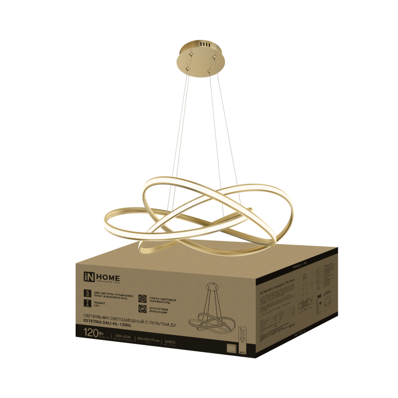 Светильник светодиодный ESTETIKA DALI-HL-120GL 120Вт 230В 3000-6500K 600х490x170мм 1.2м трос ДУ золо