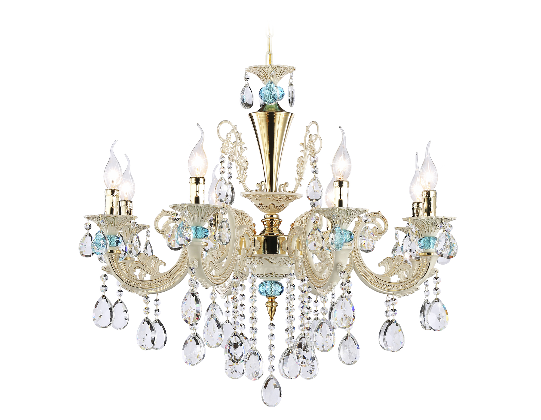 Подвесная люстра с хрусталем Ambrella TR4926/8 GD/WH/CL золото/белый/прозрачный E14*8 max 40W