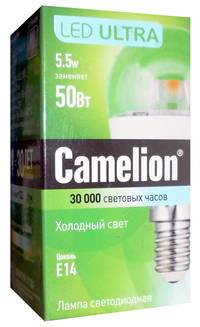 Лампа CAMELION LED5.5-G45-CL/830/E14 220V 5.5W (1/10/100)