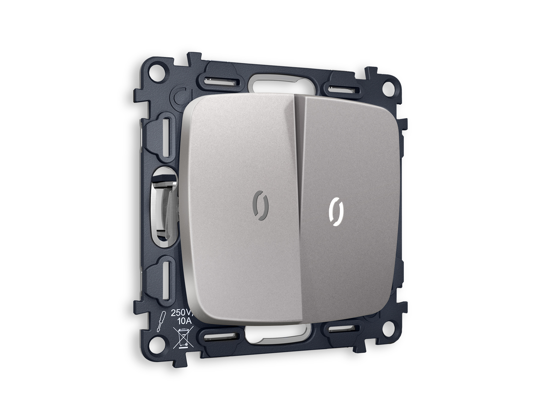 MO504015 Комплект механизма 2-кл выкл с подсв 5600K OMEGA Сталь матовый QUANT (OP5040,VM115,G14W)