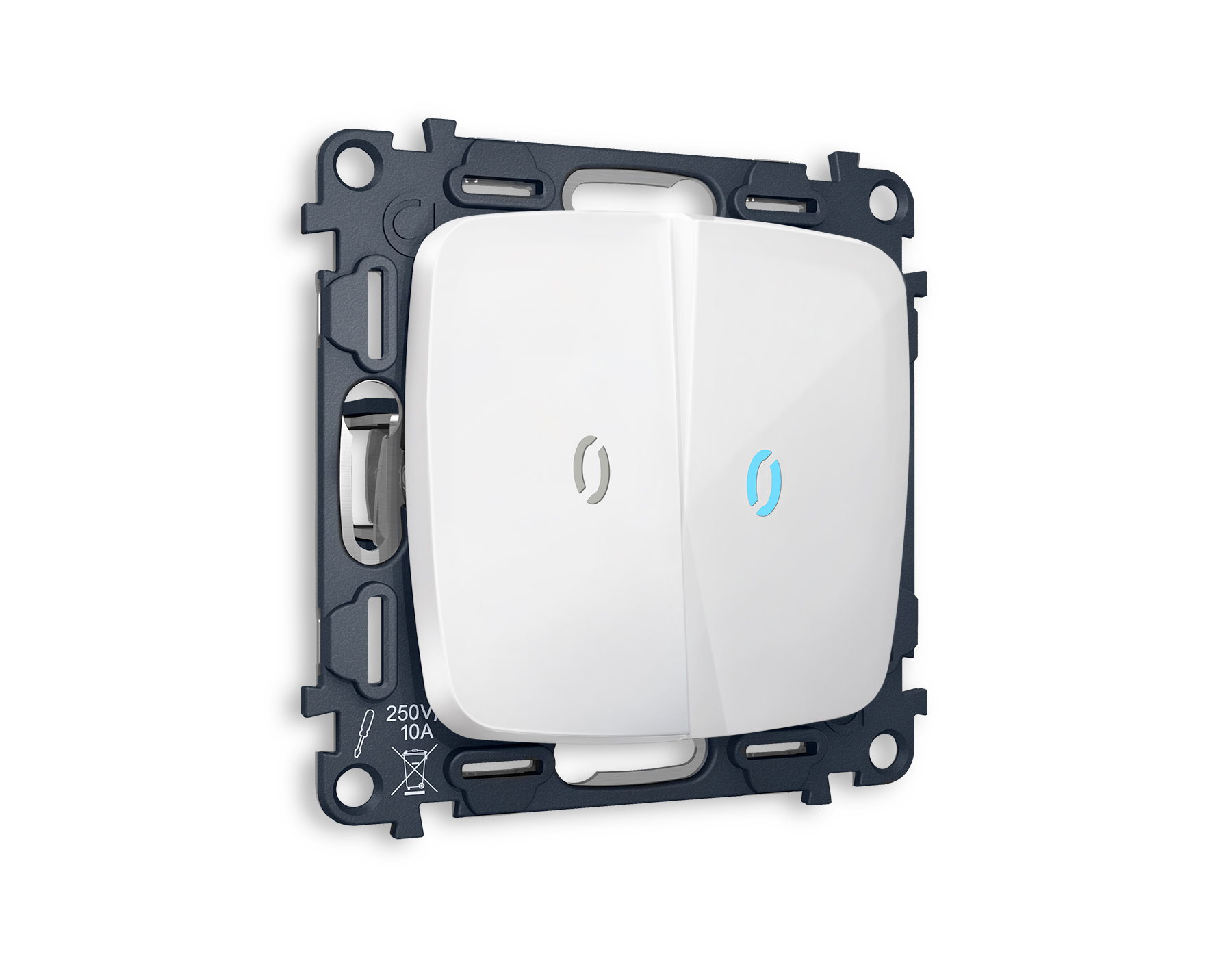 MO104020 Комплект механизма 2-кл выкл с подсв 10000K OMEGA Белый глянец QUANT(OP1040,VM115,G17B)