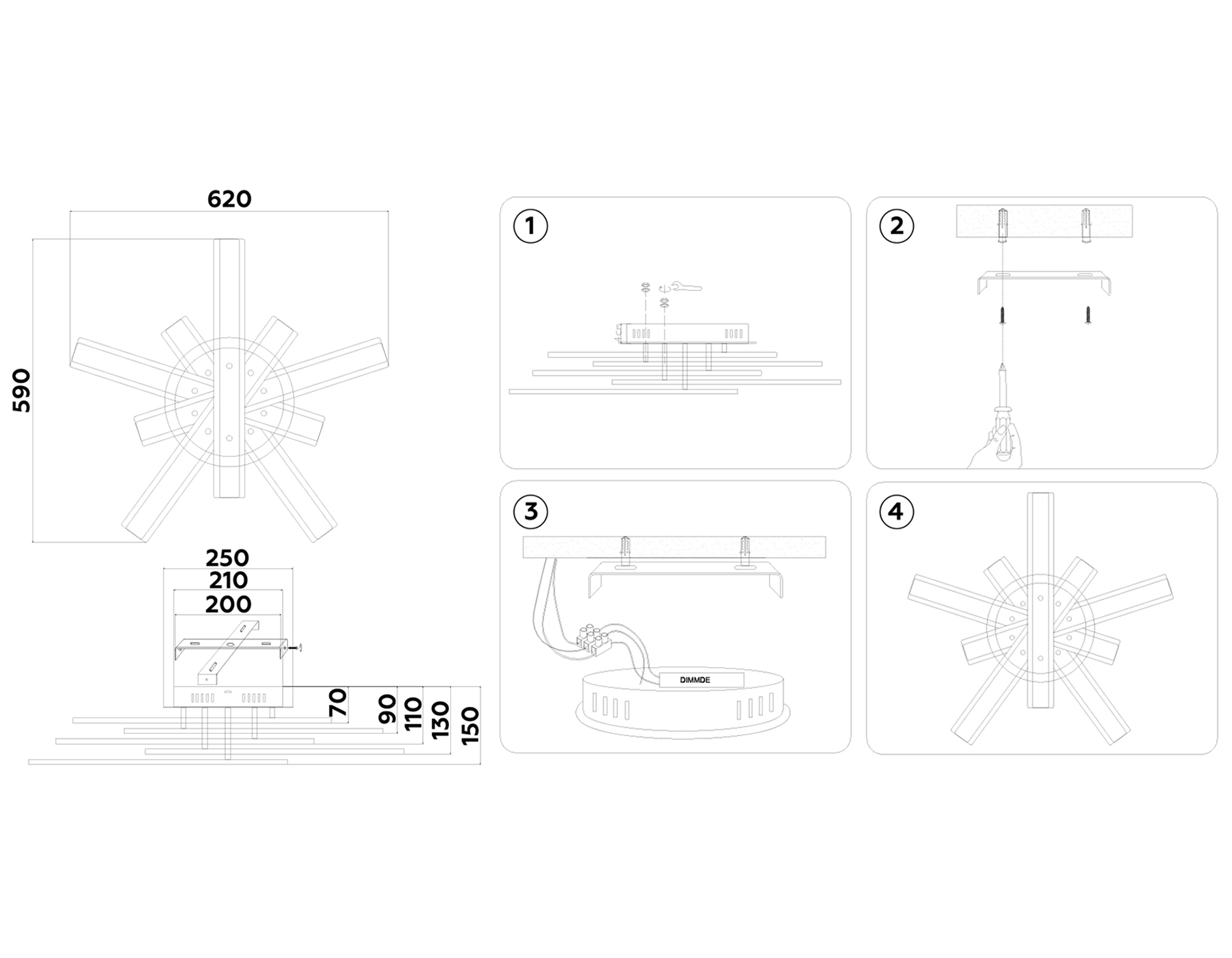 Светильник Ambrella FA8906 BK/CH черный/хром 132W 3000K-6400K 620*590*150 (ПДУ РАДИО 2.4G)