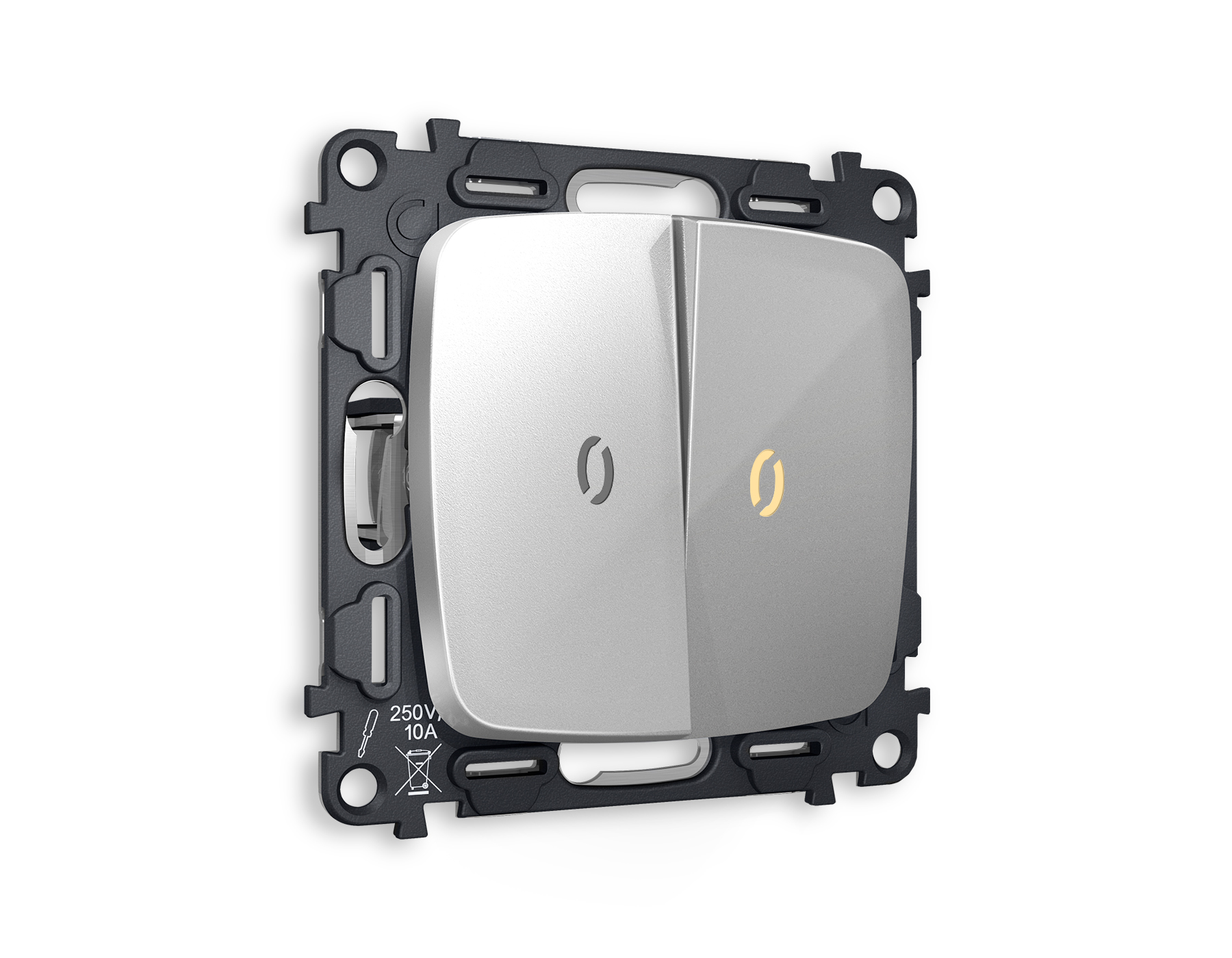 MO404010 Комплект механизма 2-кл выкл подсв 3200K OMEGA Серебро глянец QUANT(OP4040,VM115,G11Y)