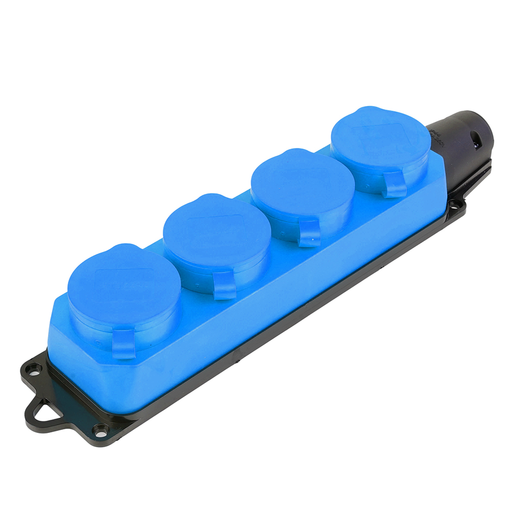 Розетка переносная 4-местная c/з, каучук, серия Одри, RST16-24-44-4, синий