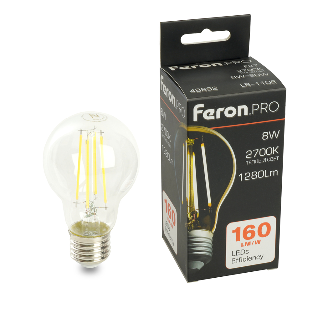 Лампа светодиодная FERON PRO LB-1108 1280LM 8W 175-265V E27 2700K 