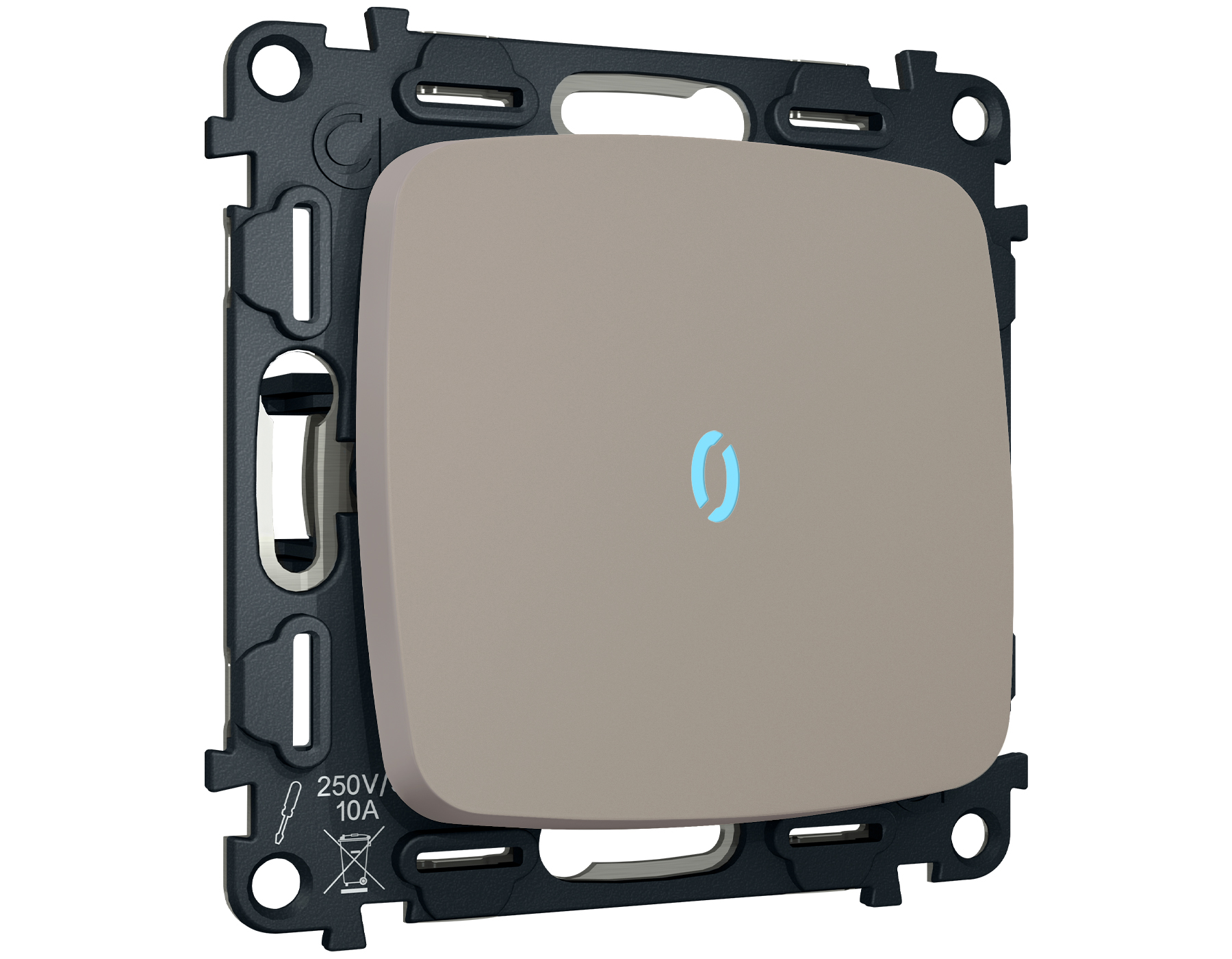 MO362040 Комплект механизма 1-кл прох.выкл подсв 10000K OMEGA Серо-беж матов QUANT(OP3620,VM105G29B)