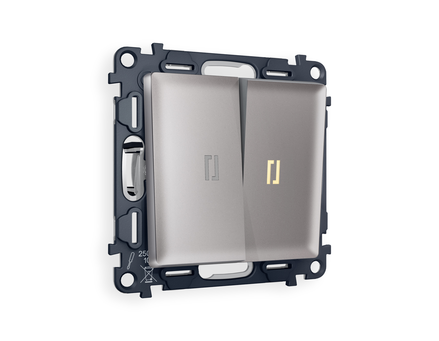 MA504030 Комплект механизма 2-кл прох.выкл с подсв 3200K ALFA Сталь матовый QUANT(AP5040,VM120,G22Y)