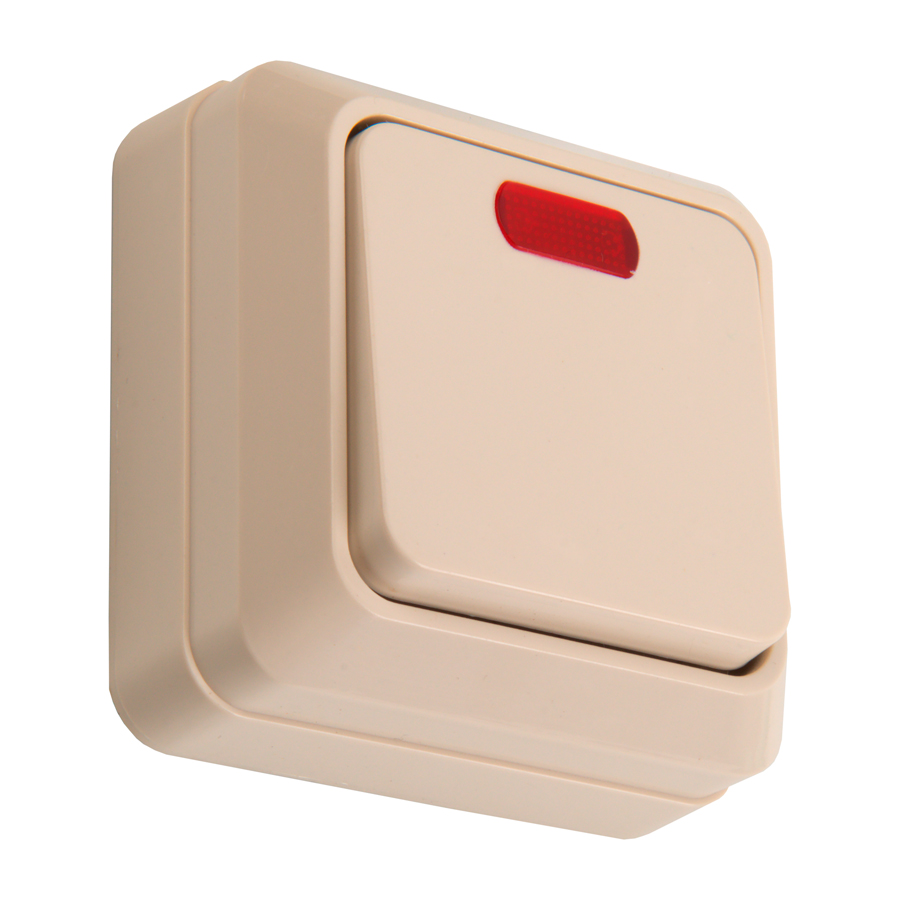 Выключатель 1-кл. открытой установки с подсветкой IP20 10А, слоновая кость  "Альфа" General