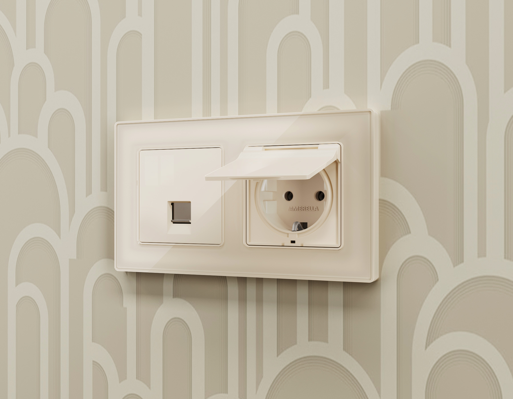 MA312030 Комплект механизма телеф розетки ALFA Бежевый глянец RJ-11(4P4C) штор QUANT (AP3120,VM190)