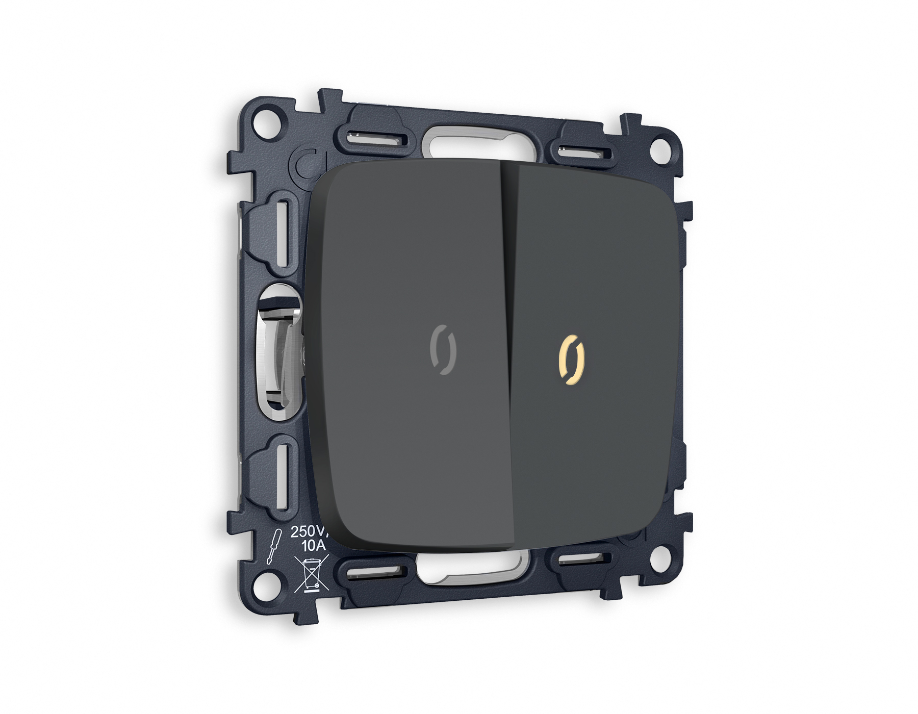 MO904010 Комплект механизма 2-кл выкл подсв 3200K OMEGA Графит мягкое касан QUANT(OP9040,VM115,G11Y)