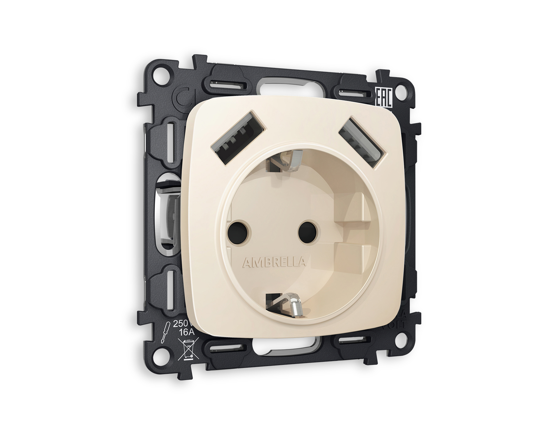 MO329010 Комплект механизма электр розетки OMEGA Бежев матовый 2USB A+A 18W с/з QUANT(OP3290,VM155)