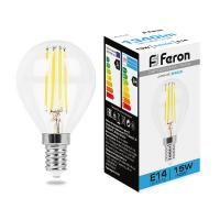 Лампа светодиодная FERON LB-515 15W 230V E14 6400K филамент G45 прозрачная