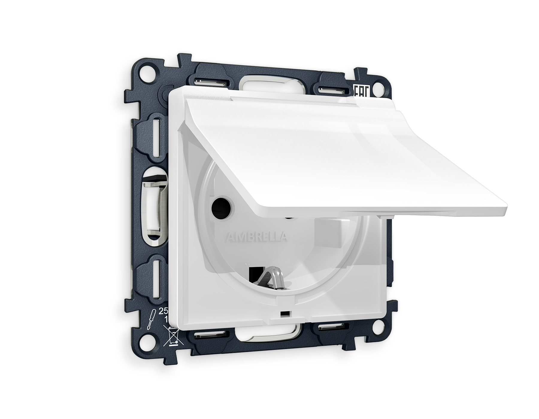 MA108010 Комплект механизма электр розетки ALFA Белый глянец с/з шторк/крыш IP44 QUANT(AP1080,VM141)