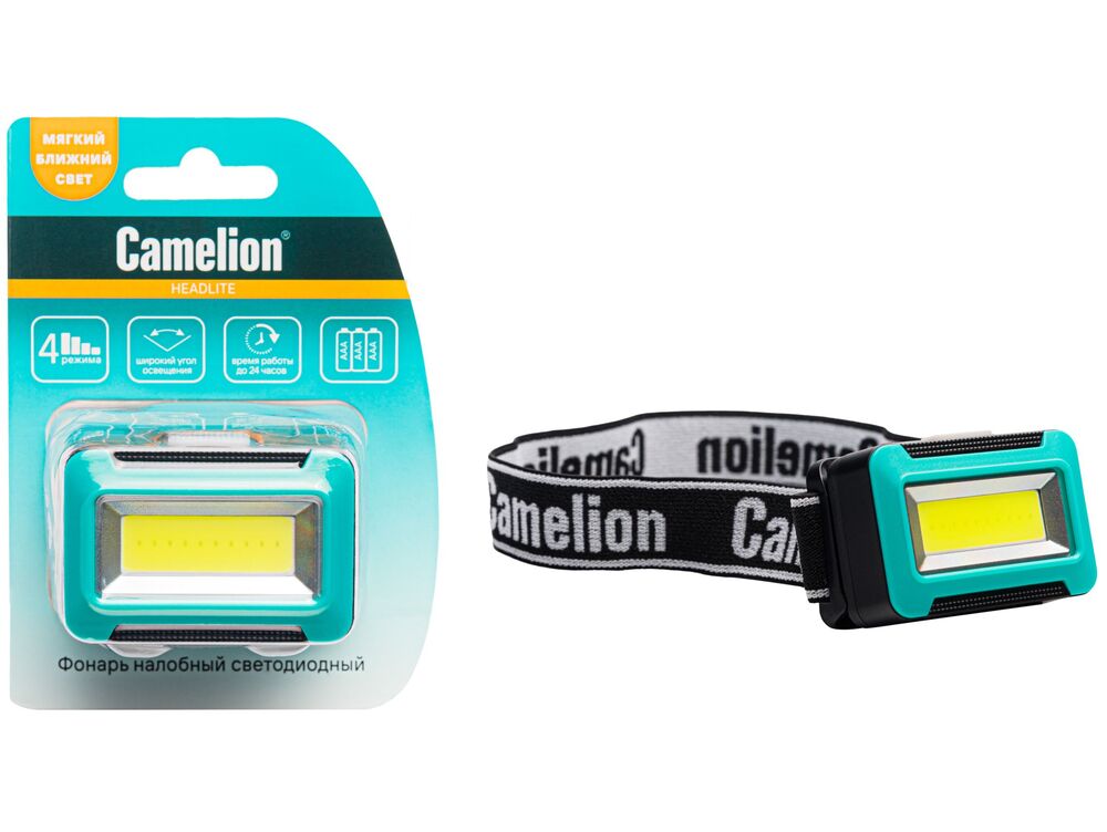 Фонарь CAMELION LED5386 налобн, черный, 1Вт COB LED, 3 реж, 3XAAA, пласт, кор