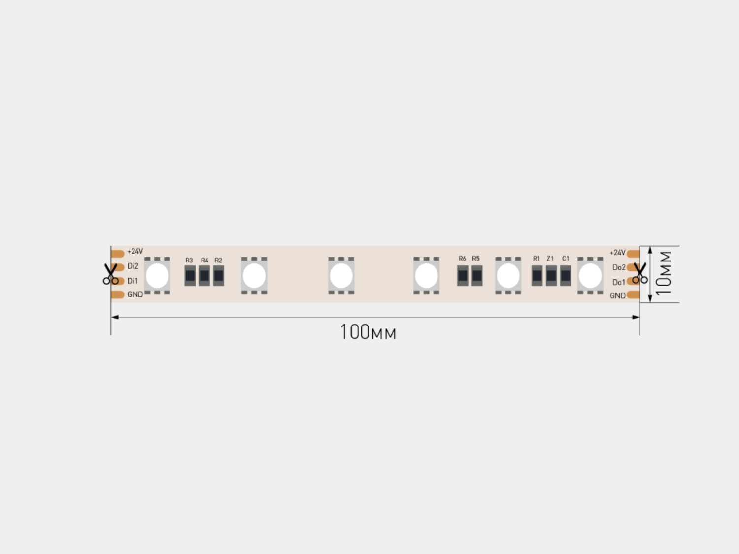 Лента светодиодная SPI, 5050, 60 LED/м, 14,4 Вт/м, 24В , IP20, Цвет: RGB