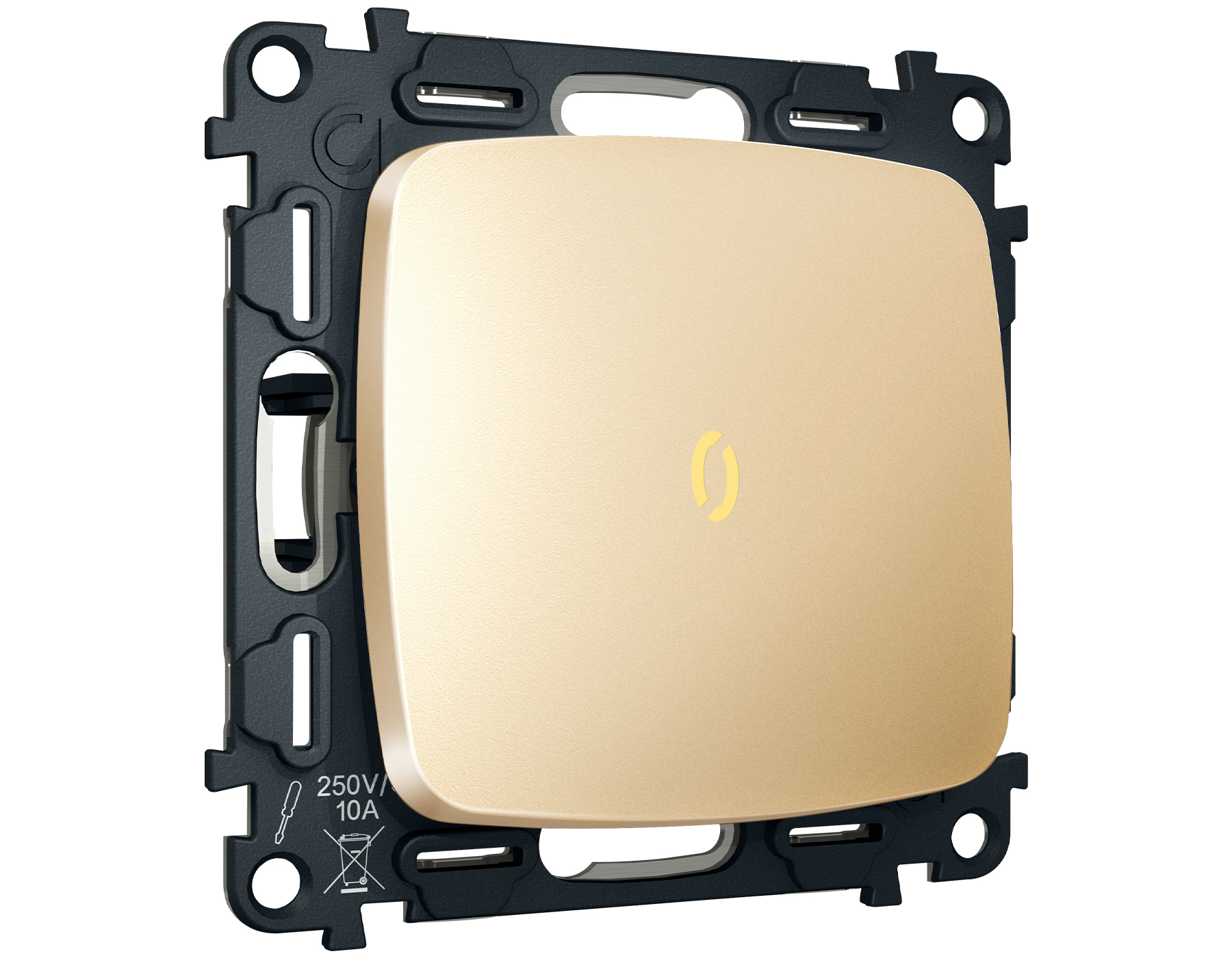 MO602030 Комплект механизма 1-кл прох.выкл с подсв 3200K OMEGA Шампань QUANT(OP6020,VM105,G22Y)