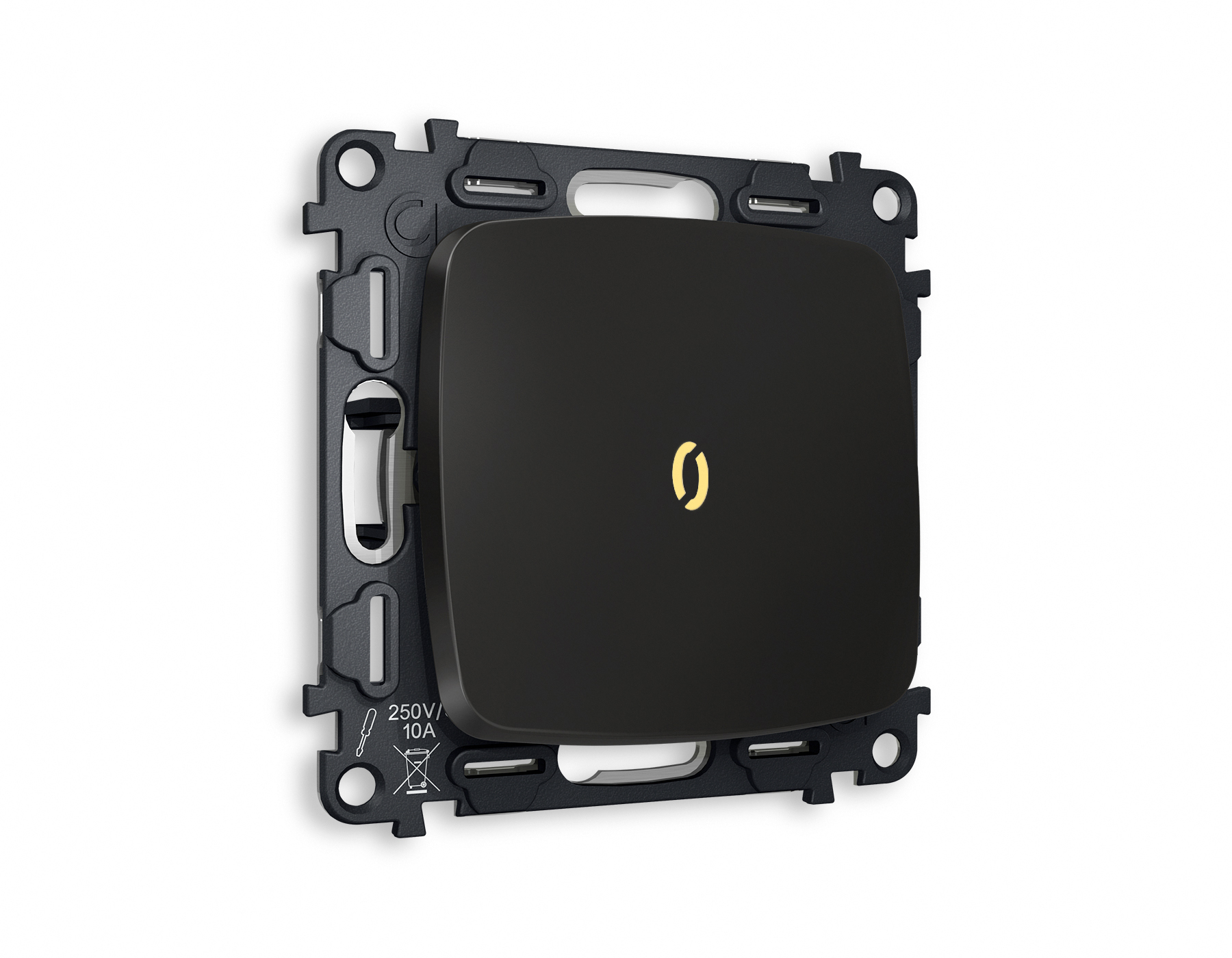 MO802010 Комплект механизма 1-кл выкл с подсв 3200K OMEGA Черный матовый QUANT (OP8020,VM101,G11Y)