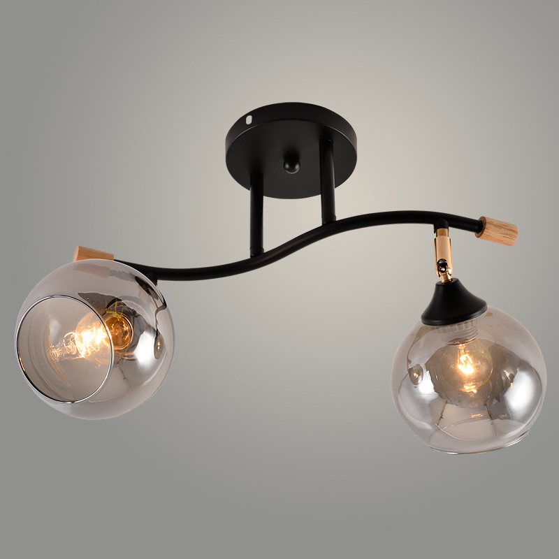 Люстра XA1588B/2 BK+FGD+WOOD черный/золото/дерево 2х60W E27 d460 h280, HN24