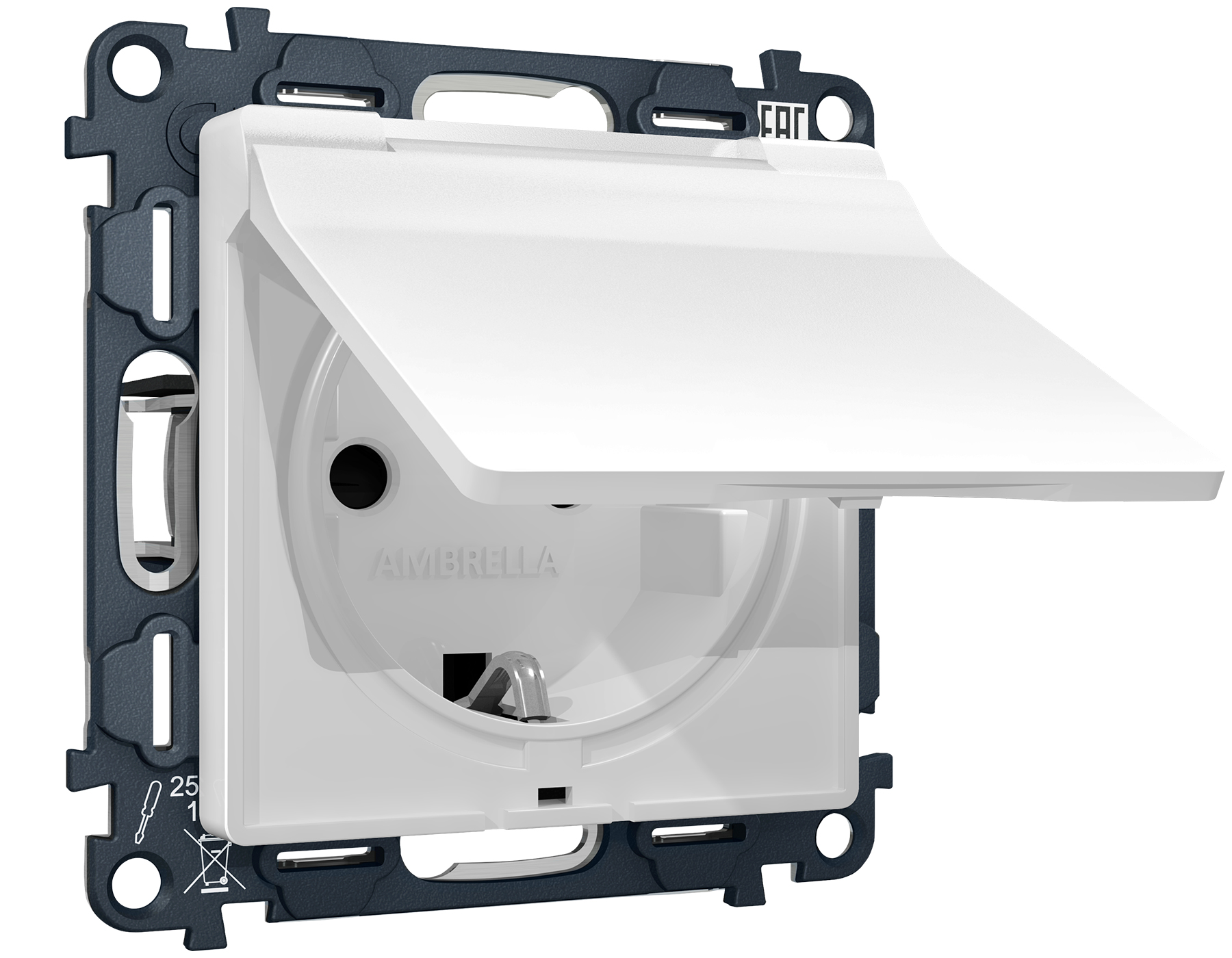 MA128010 Комплект механизма электр розетки ALFA Белый матов с/з шторк/крышк IP44 QUANT(AP1280,VM141)