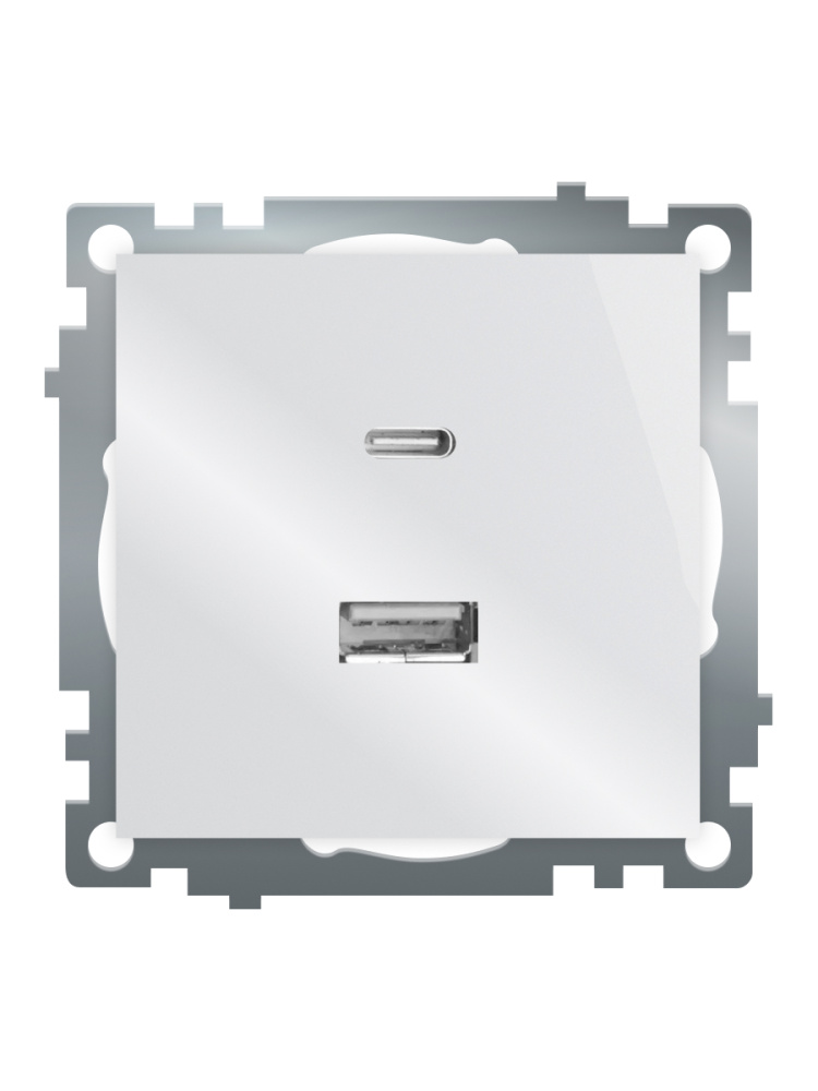 Розетка электрическая 2-местная USB + type C (механизм), 250В, 3А, max 20W, серия Катрин, GLS10-7116