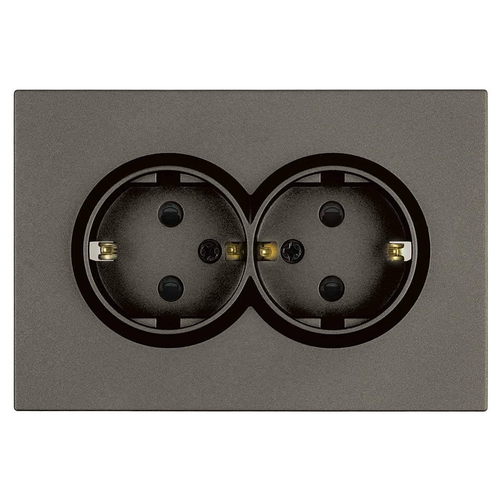 Розетка 2-местная с защитной шторкой с/з, 250В, 16А, серия Эмили, RST16-5114-09, антрацит