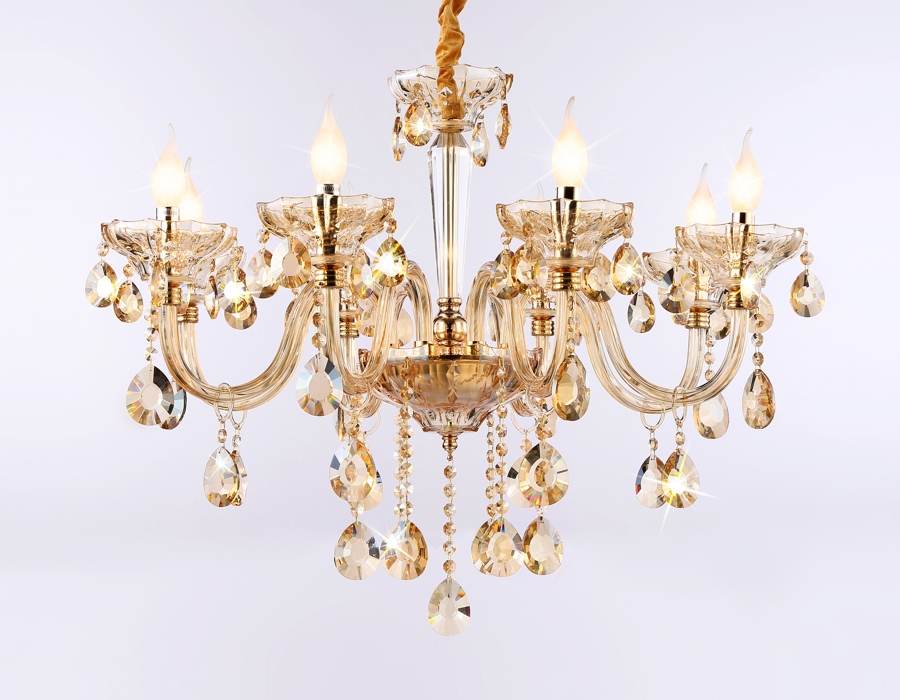 Подвесная люстра с хрусталем Ambrella TR4907/8 GD/TI золото/янтарь E14/8 max 40W D760*639