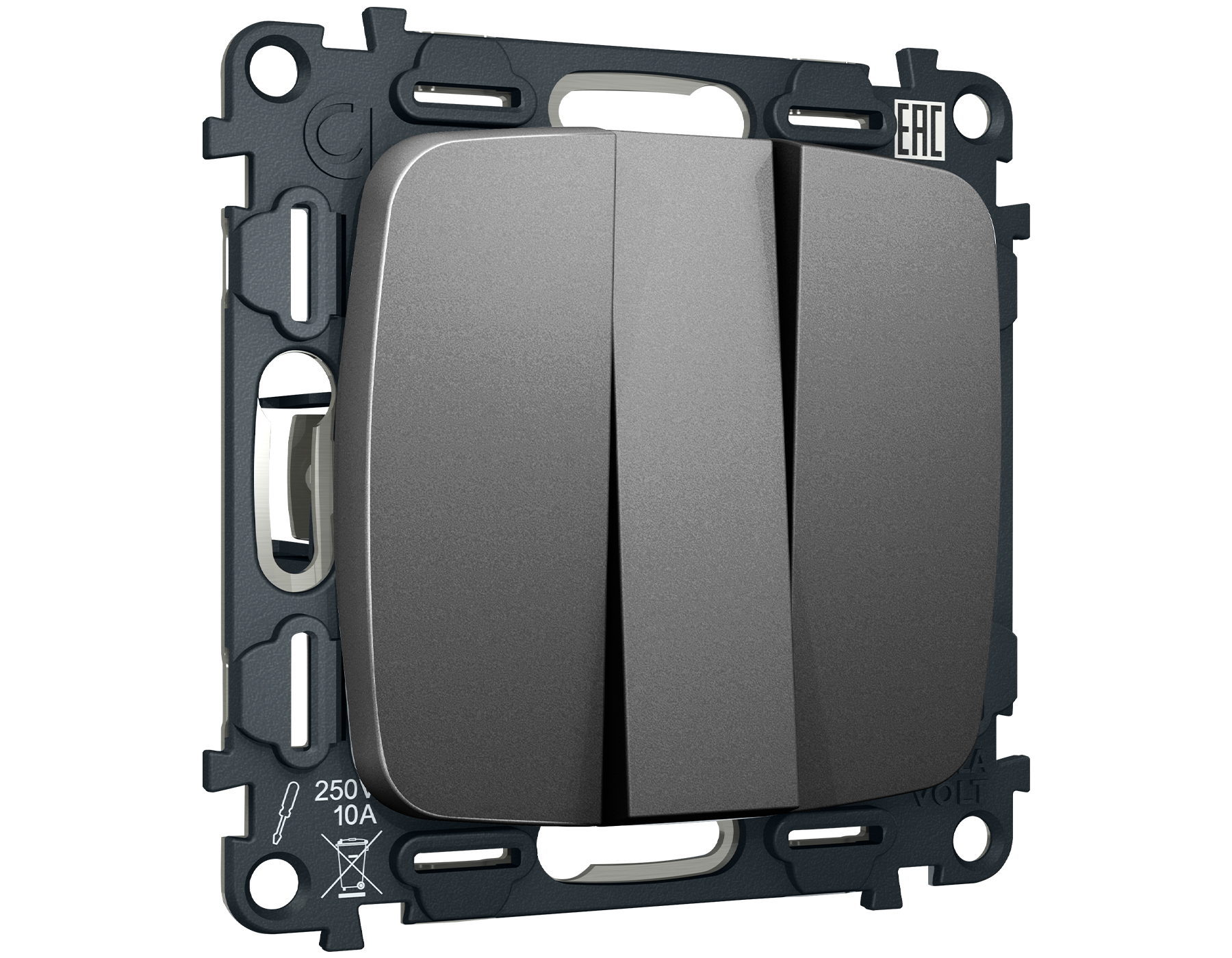 MO655010 Комплект механизма 3-кл выключателя OMEGA Антрацит серый 10A-250V QUANT (OP6550, VM133)