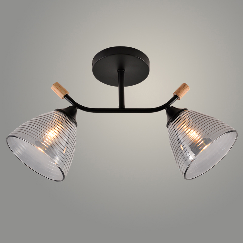 Люстра XA1592B/2 BK+WOOD черный/дерево 2х60W E27 d460 h260, HN24