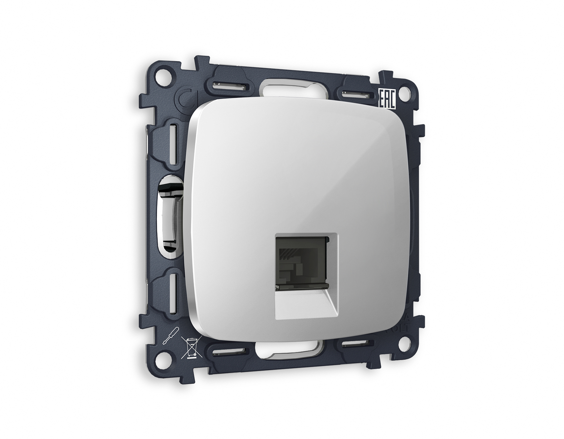 MO412010 Комплект механизма компьютер розетки OMEGA Серебро глянец RJ-45(8P8C) QUANT(OP4120,VM188)