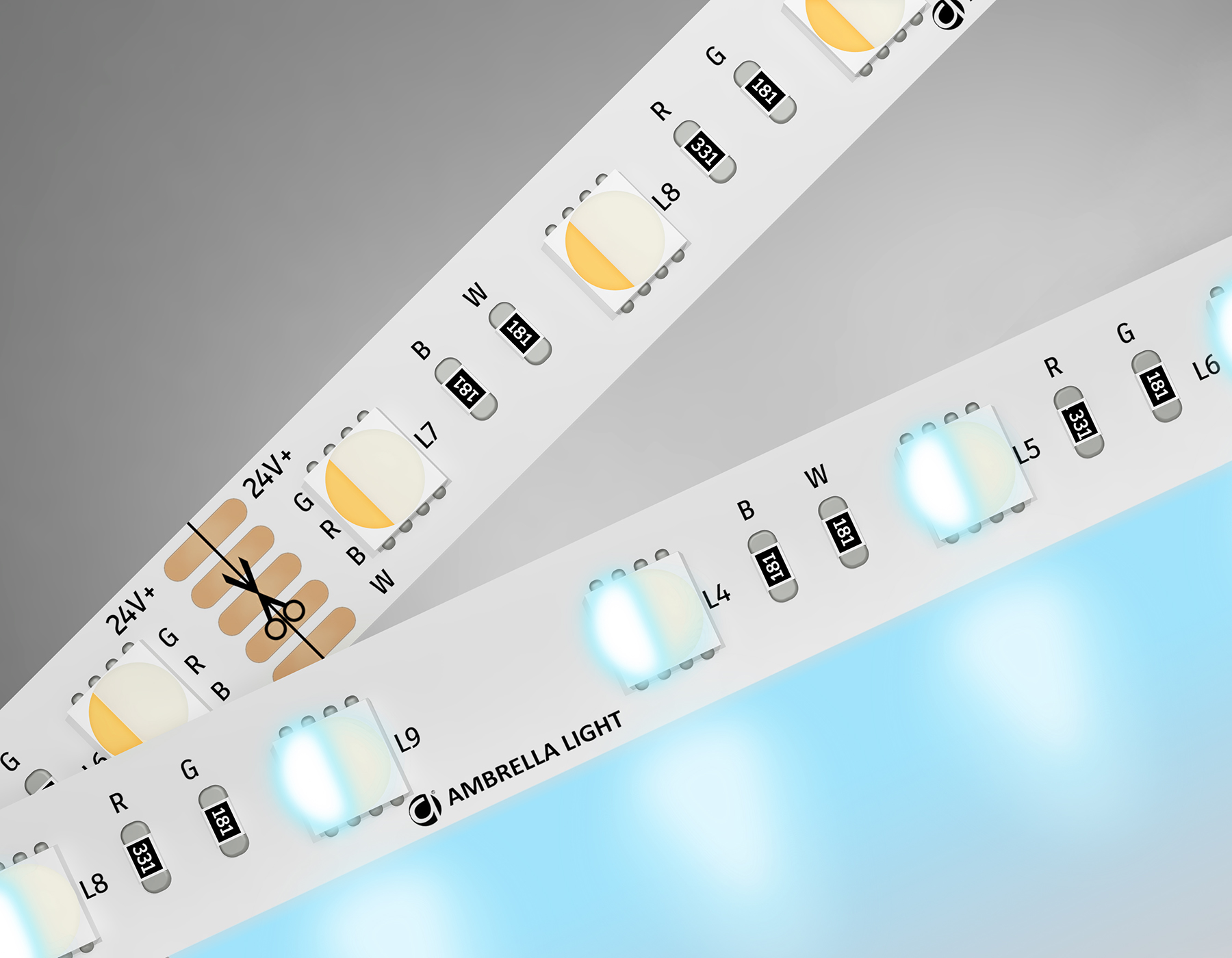 Светодиодная лента AMBRELLA GS4403 5050 60Led/ 10W m/ 24V IP20 RGBW+6500K/ 5000*10*1.87mm (5 конт.)