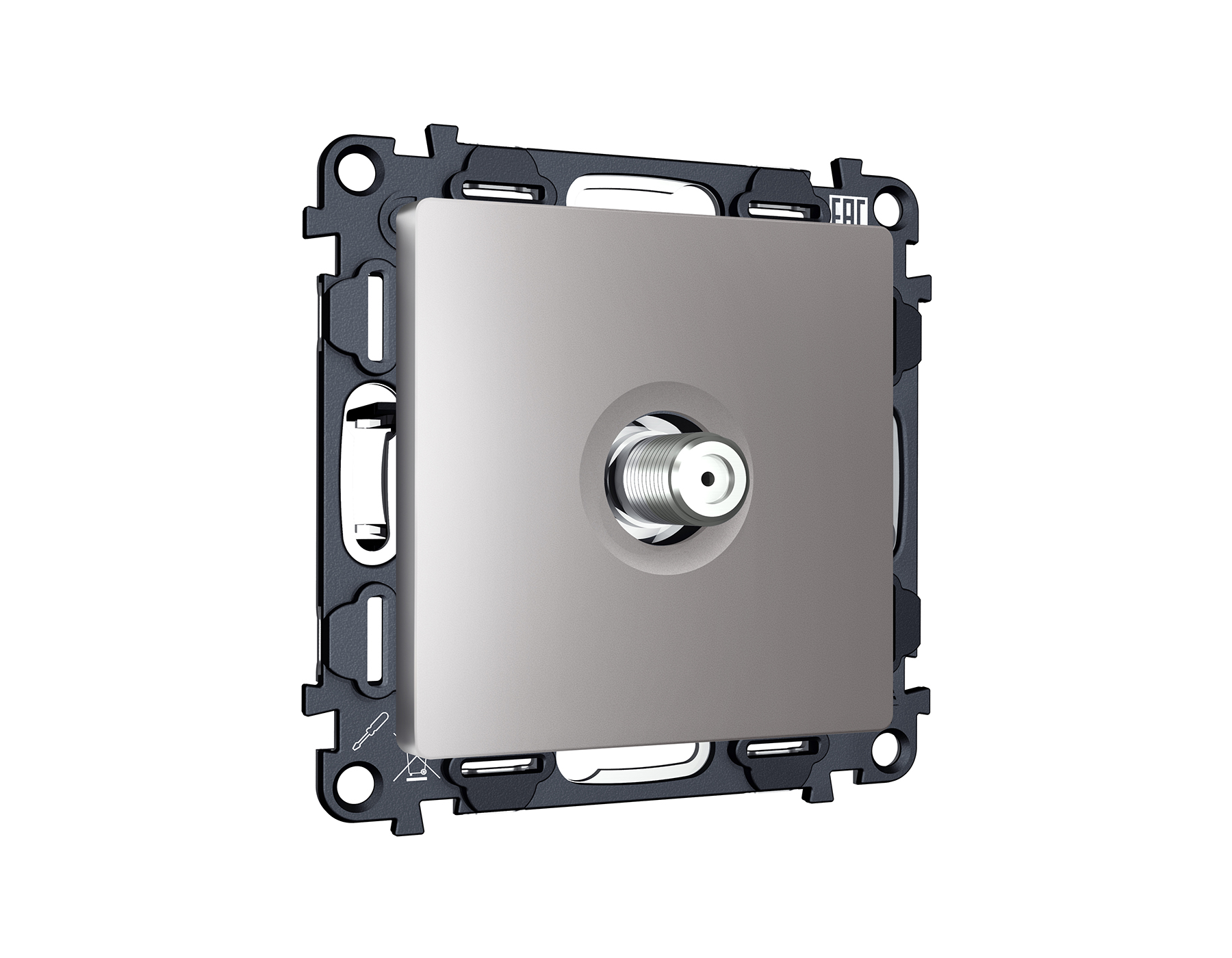 MA513050 Комплект механизма TV розетки SAT 5-2400MHz 3.5dB ALFA Сталь матовый QUANT (AP5130, VM215)