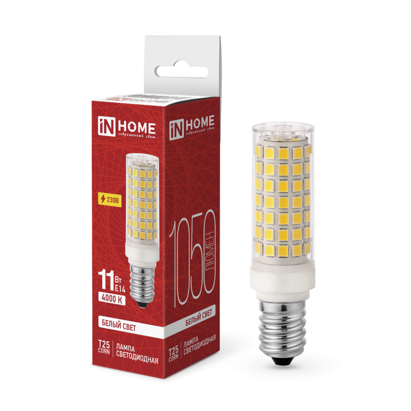 Лампа светодиодная IN HOME LED-T25-CORN 11Вт 230В E14 4000К 1050Лм 