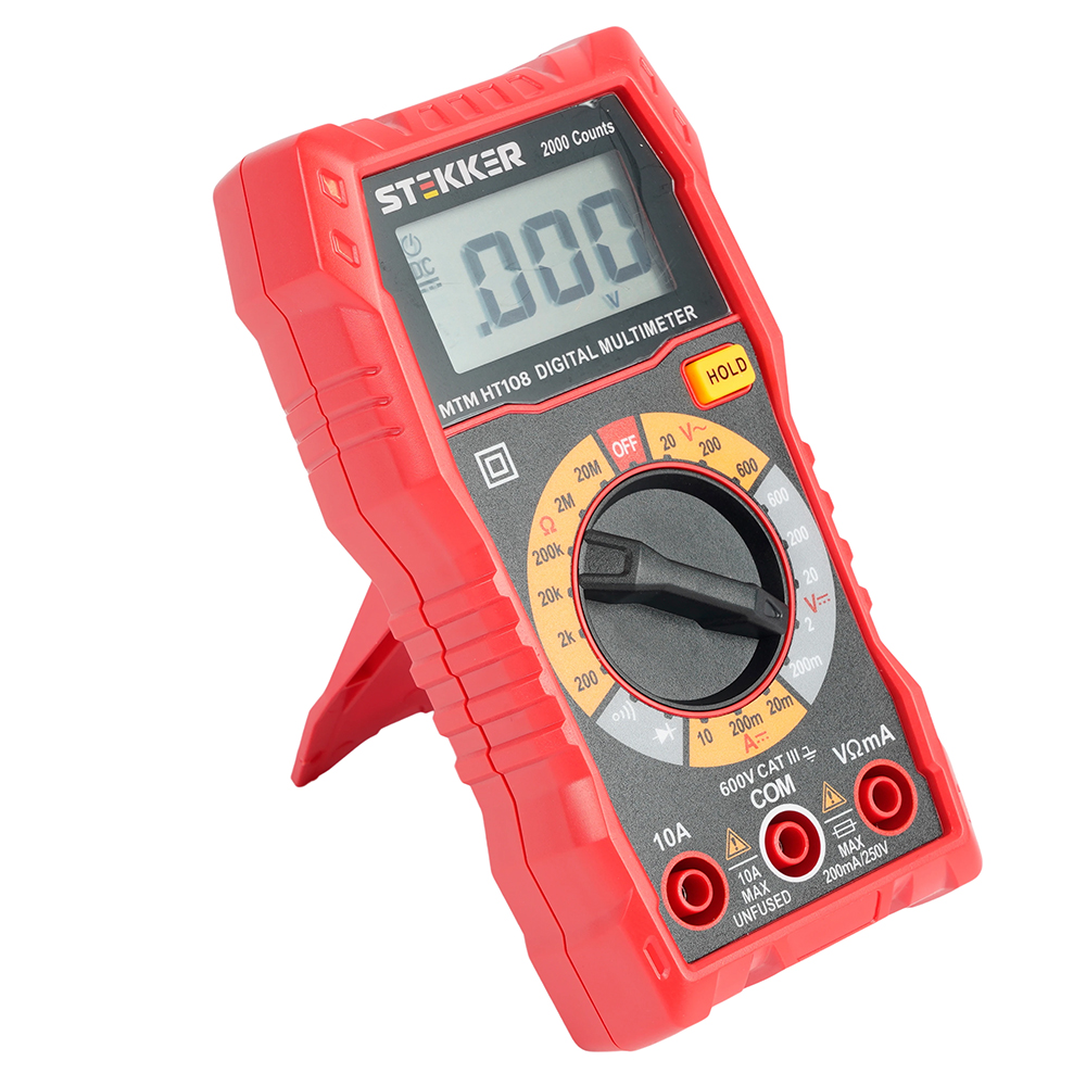 MTM HT108 Мультиметр цифровой, 2000 отсчетов, 2 батареи тип ААА 1,5В, ручная регулировка, красный, T