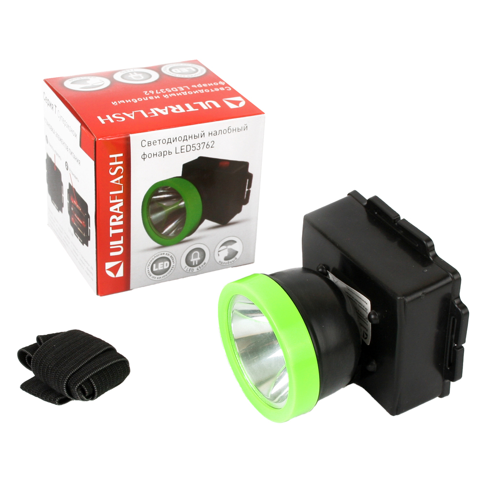 Фонарь ULTRAFLASH LED53762 налобный, черный, 1LED 0,5Вт, 1 реж., 3XR6, пластик, коробка
