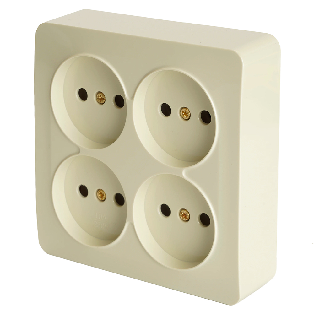 Розетка 4-местная квадрат б/з, серия София, 250В, 10А, IP20, MST10-14S-04, слоновая кость (12/120)