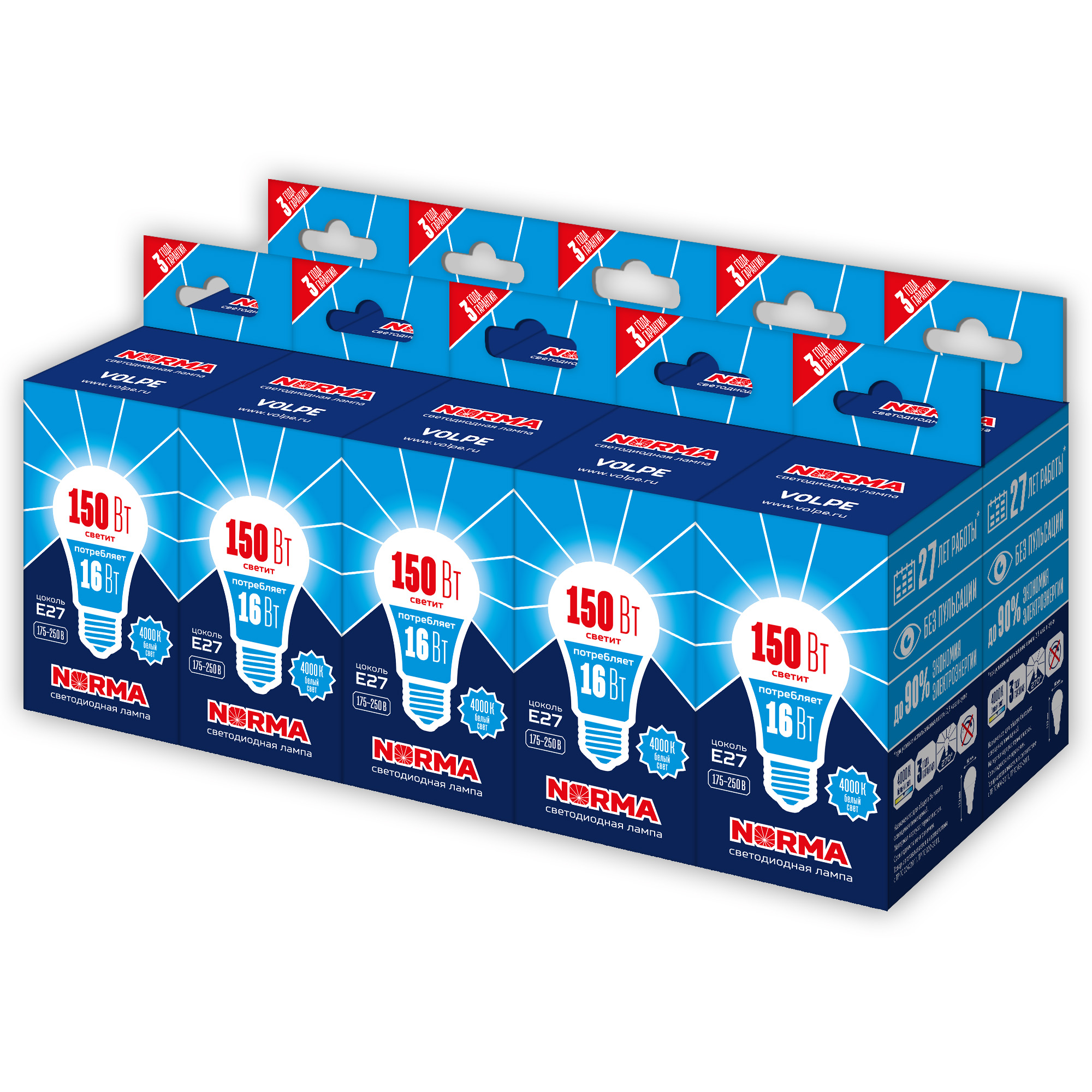 Лампа светодиодная UNIEL LED-A60-16W/NW/E27/FR/NR Набор из 10штук