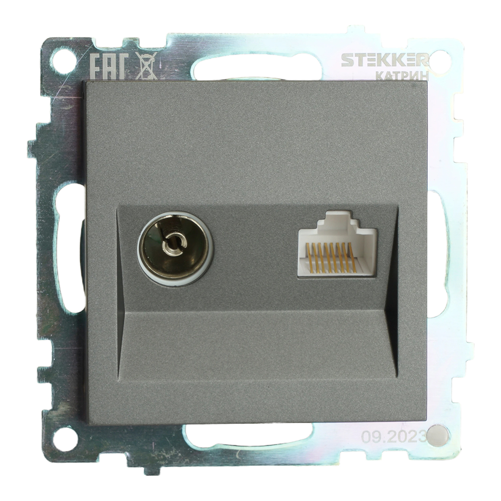 Розетка (механизм) TV + компьютерная RJ-45, серия Катрин, GLS00-7106-06, графит