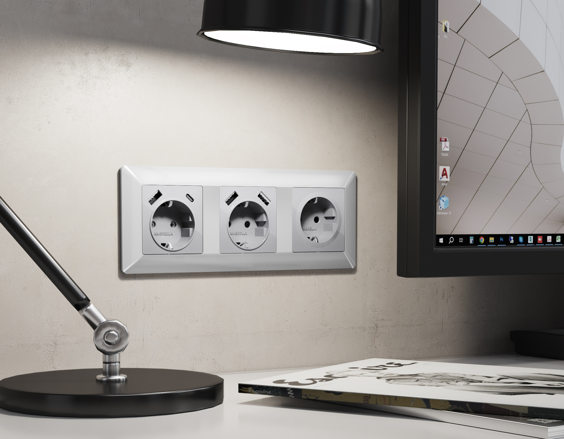 AP4090 Лицевая панель ALFA (Серебро глянец) для электрической розетки с/з со шторками 2USB A+A QUANT