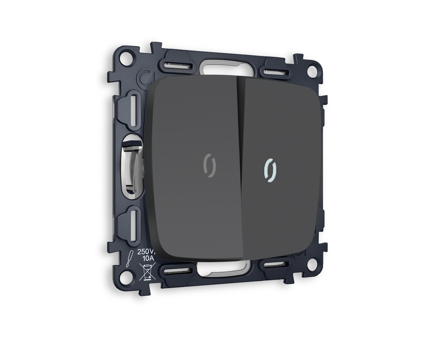 MO904015 Комплект механизма 2-кл выкл с подсв 5600K OMEGA Графит мягкое кас QUANT(OP9040,VM115,G14W)